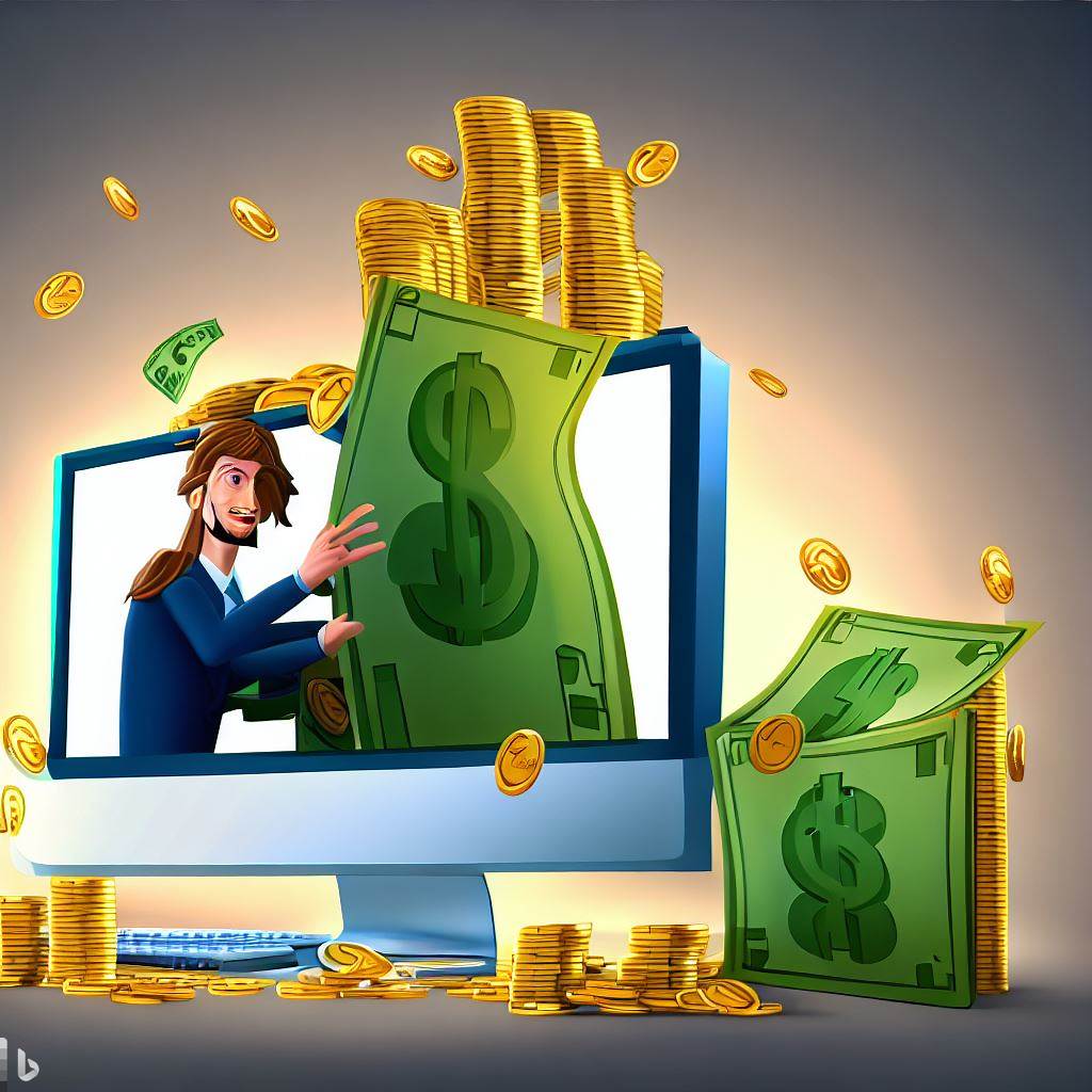 Illustration of a computer screen generating money